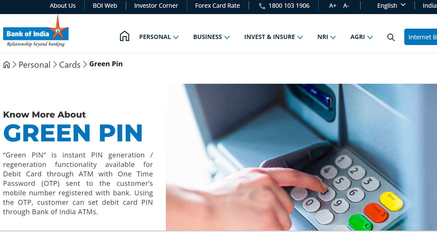 BOI ATM card pin generate online